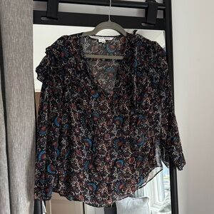 Veronica Beard Black and Blue Floral Blouse